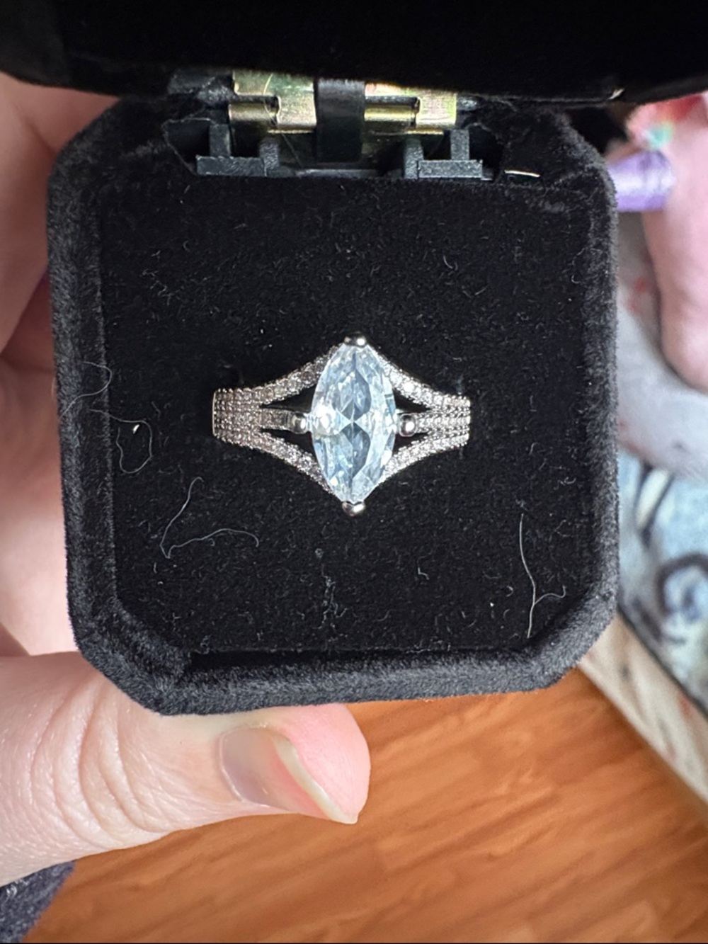 Marquise Blue Crystal Split-Shank Cocktail Ring - Women's Jewelry